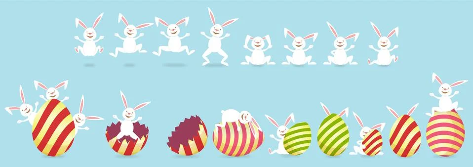 Collection of Easter bunny character and egg Stock Illustration