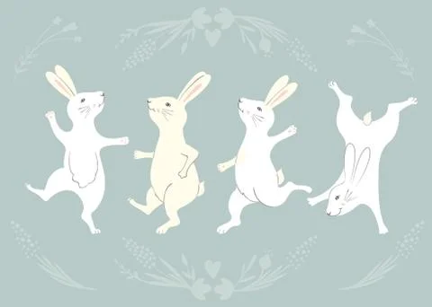 Collection of Easter Bunny characters from different poses. Happy running and Stock Illustration