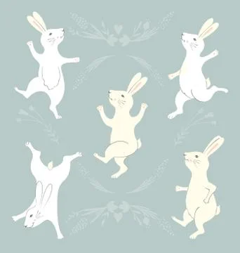 Collection of Easter Bunny characters from different poses. Happy running and Stock Illustration