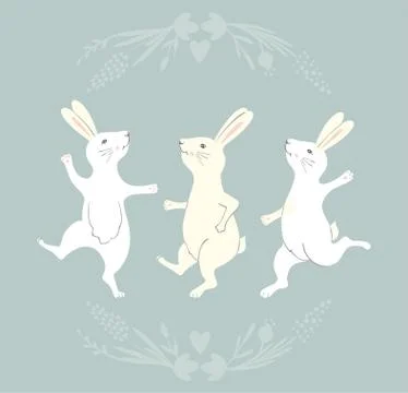 Collection of Easter Bunny characters from different poses. Happy running and Stock Illustration