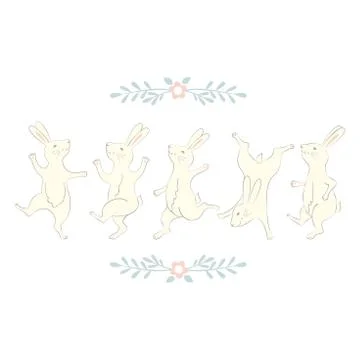 Collection of Easter Bunny characters from different poses. Happy running and Stock Illustration
