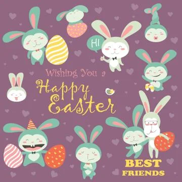 Collection of Easter bunny with colorful egg Stock Illustration