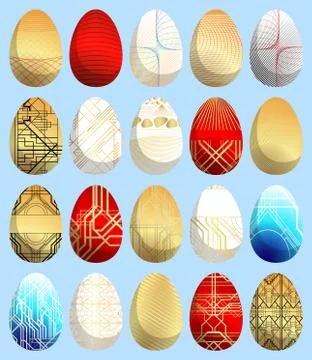 Collection of Easter eggs with art deco pattern. Greeting card, poster elemen Stock Illustration