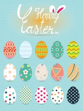 Collection of Easter eggs with different texture, pattern on retro pastel bac イラスト素材