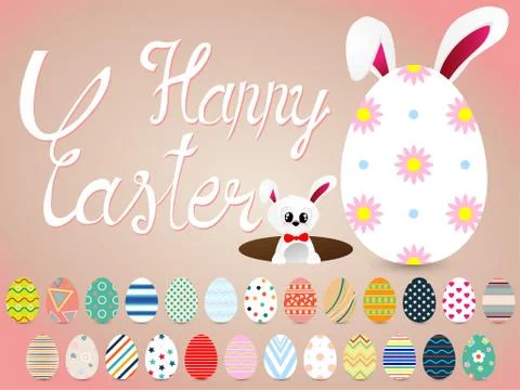 Collection of Easter eggs with different texture, pattern on retro pastel bac Illustrazione stock