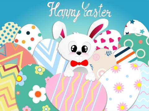 Collection of Easter eggs with different texture, pattern on retro pastel bac Stock Illustration