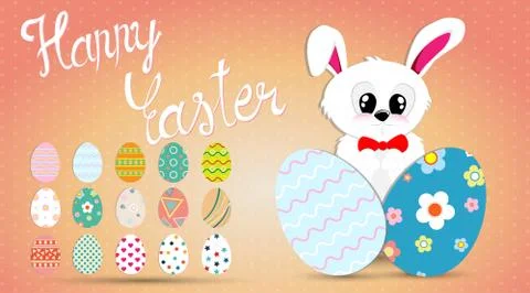 Collection of Easter eggs with different texture, pattern on retro pastel bac イラスト素材