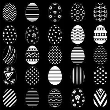 Collection of Easter eggs Flat icon Design with different on Black background 库存插图