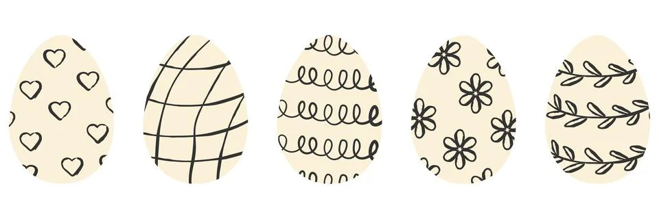 Collection of Easter eggs with various minimalist black ink ornaments on be.. Stock Illustration