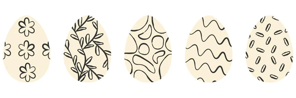 Collection of Easter eggs with various minimalist black ink ornaments on be.. Stock Illustration