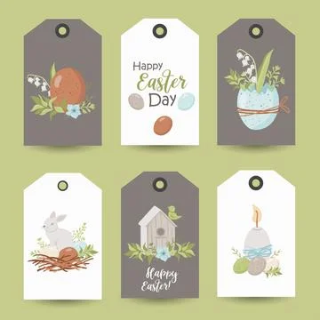 Collection of Easter tags. Printable cards templates. Stock Illustration