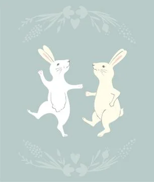 Collection of Easter white Bunny characters from different poses. Happy running Stock Illustration