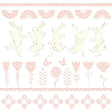 Collection of Easter white Bunny characters from different poses. Happy running Stock Illustration