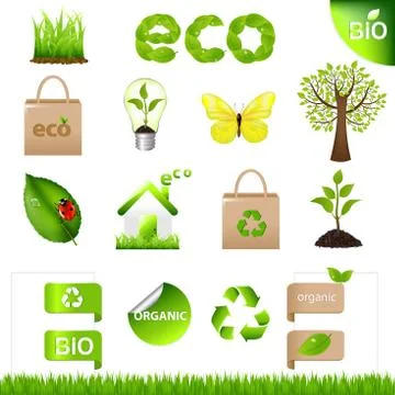 Collection eco design elements and icons Stock Illustration