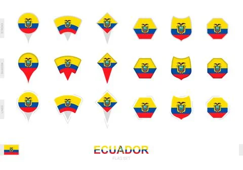 Collection of the Ecuador flag in different shapes and with three different.. Stock Illustration