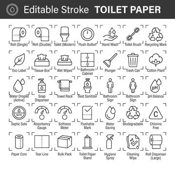 Collection of editable stroke icons representing toilet paper and bathroom .. Stock Illustration