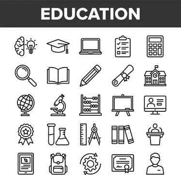 Collection of Education and Learning Icons for Digital and Print Media. 스톡 일러스트