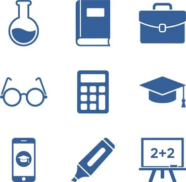 Collection of Education and Learning Icons in Blue. Stock Illustration