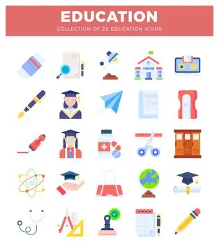 Collection of education icons featuring school supplies. graduation imagery.. Stock-Illustration
