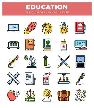 Collection of education icons in flat design on white background. Stock Illustration