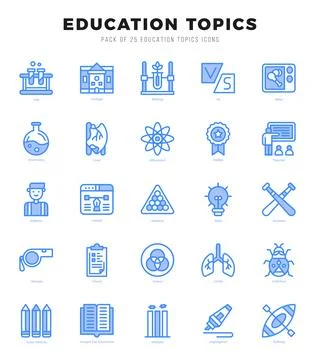 Collection of Education Topics 25 Two Color Icons Pack. Stock Illustration