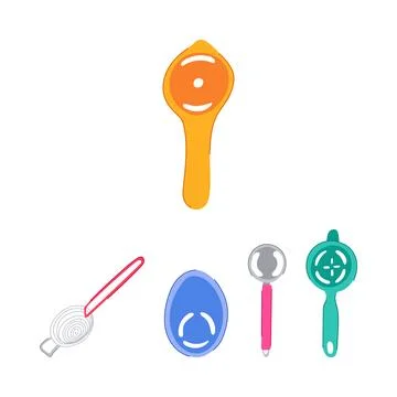 Collection of egg separating kitchen tools illustration Stock Illustration