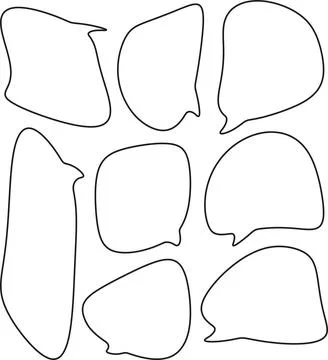 Collection of eight black outline speech bubbles on a transparent backgroun.. Stock Illustration
