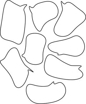 Collection of eight black outline speech bubbles on a transparent grid back.. Stock Illustration