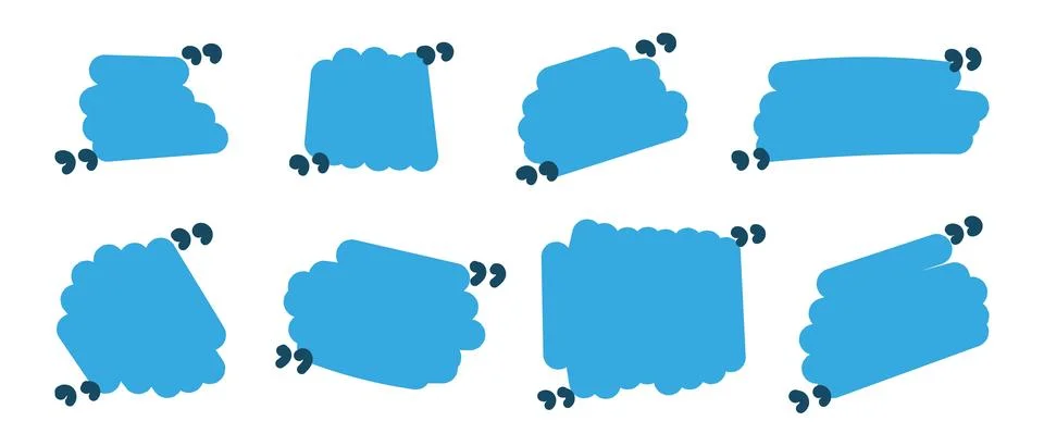 Collection of eight blue quote boxes with quotation marks on transparent イラスト素材