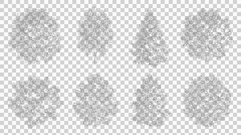 Collection of eight deciduous tree line drawings isolated transparent Иллюстрация