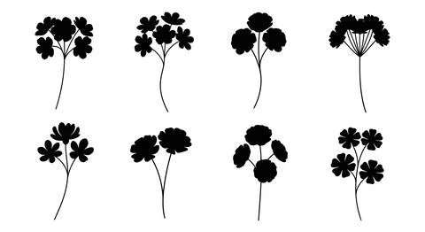 A collection of eight different flower silhouettes Stock Illustration