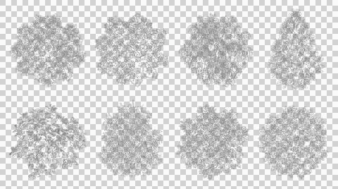 Collection of eight trees in plan view isolated on transparent background Stock Illustration
