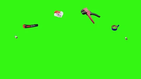 Collection of electrical and repair tools floating on a green background Vídeo Stock 335185554