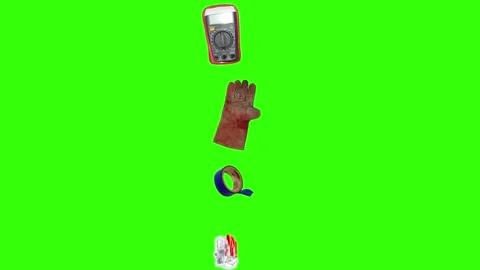 Collection of electrical and repair tools floating on a green background 库存影片 335185636