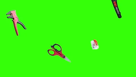 Collection of electrical and repair tools floating on a green background 库存影片 335185693