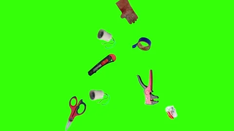 Collection of electrical and repair tools floating on a green background 库存影片 335185743