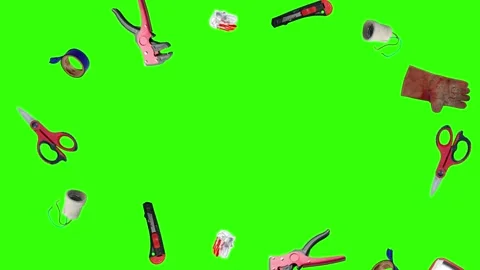 Collection of electrical and repair tools floating on a green background 库存影片 335185791