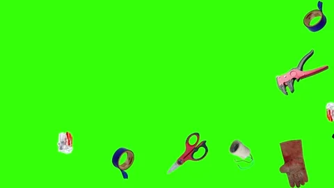 Collection of electrical and repair tools floating on a green background 库存影片 335185793