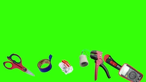 Collection of electrical and repair tools floating on a green background 库存影片 335185823