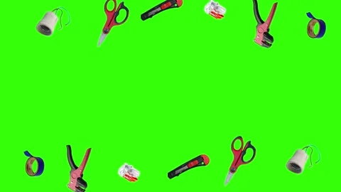Collection of electrical and repair tools floating on a green background 库存影片 335185824