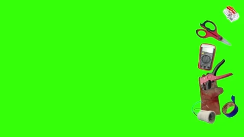Collection of electrical and repair tools floating on a green background 库存影片 335185827