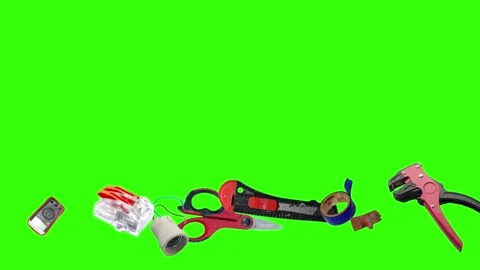 Collection of electrical and repair tools floating on a green background 库存影片 335185868