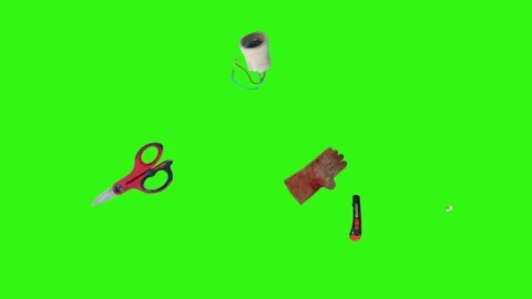 Collection of electrical and repair tools floating on a green background 库存影片 335185886