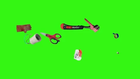 Collection of electrical and repair tools floating on a green background 库存影片 335185888