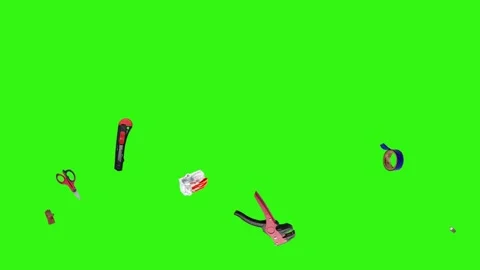 Collection of electrical and repair tools floating on a green background 库存影片 335185891
