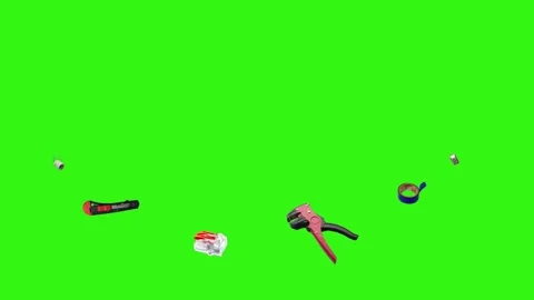 Collection of electrical and repair tools floating on a green background 库存影片 335185893
