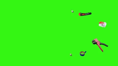 Collection of electrical and repair tools floating on a green background 库存影片 335185894