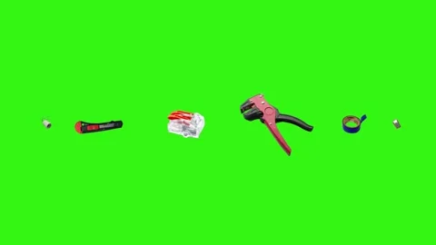 Collection of electrical and repair tools floating on a green background 库存影片 335185904