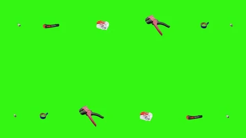 Collection of electrical and repair tools floating on a green background 库存影片 335185909