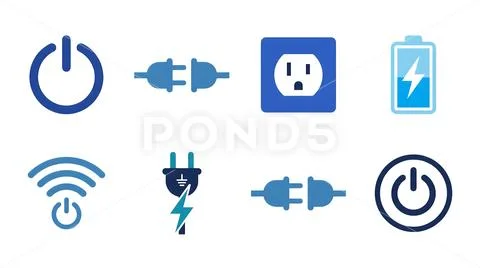 Collection of electrical and technology icons on a white background transpar Modello PSD